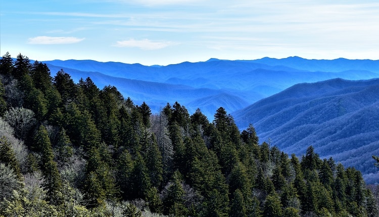 Scenic winter mountain views from Newfound Gap in the Smoky Mountains