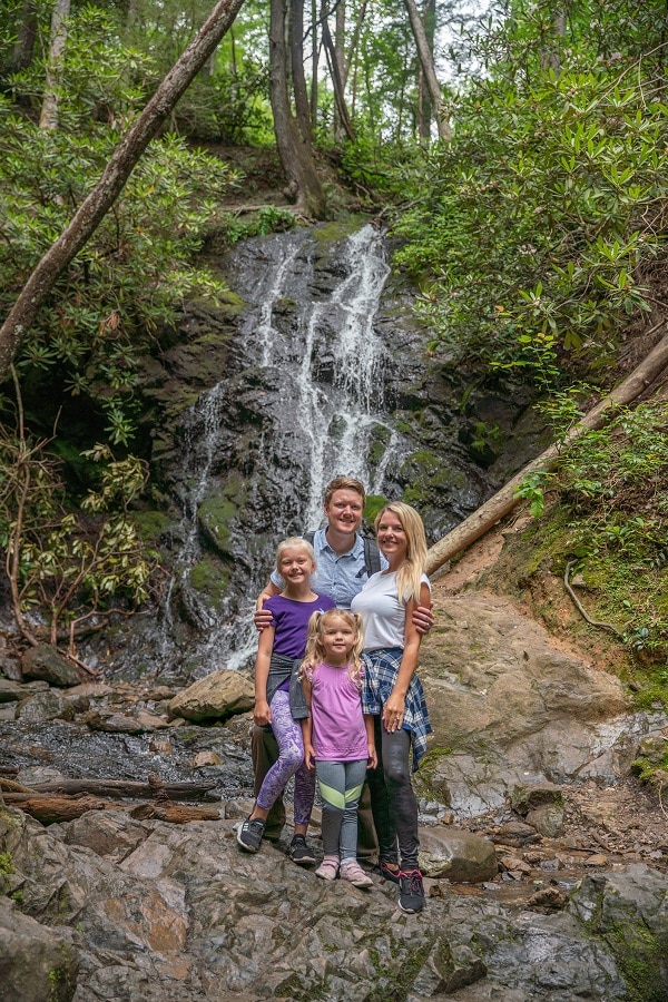 Family photos at Smoky Mountain waterfalls