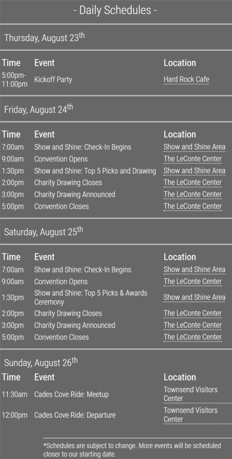 2018 Great Smoky Mountain Jeep Invasion Schedule