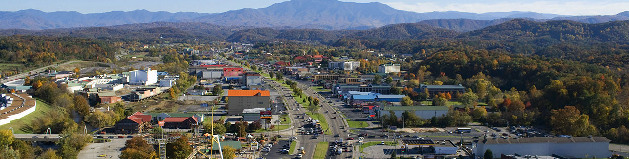 View of Pigeon Forge Parkway and Smoky Mountains