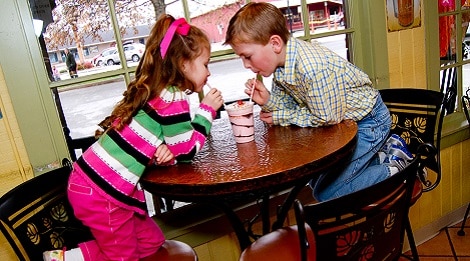 kids drinking milkshake at the old mill creamery pigeon forge tn