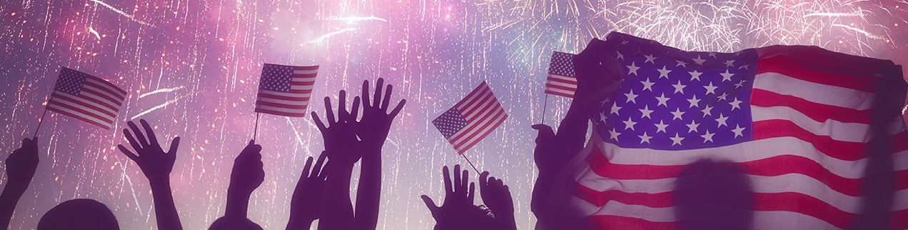 American flags and fireworks