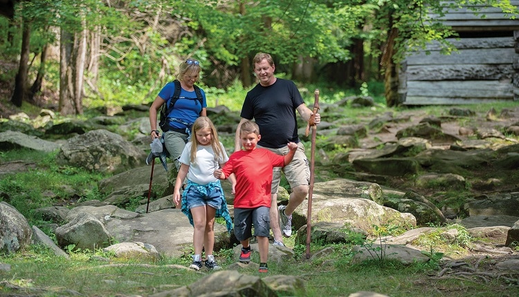Family Exploring Great Smoky Mountains National Park