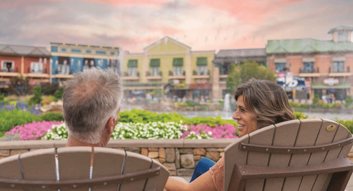 hold hands and watch the fountain on your Pigeon Forge honeymoon