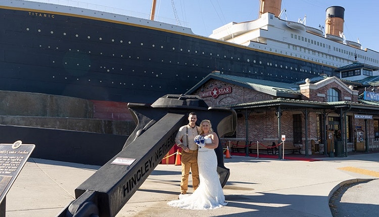 Newlyweds at Titanic Museum in Pigeon Forge Tennessee