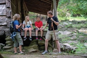 Family Exploring Great Smoky Mountains National Park