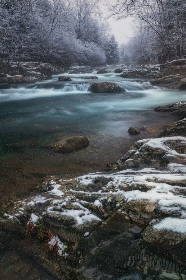 Snowy morning on creek in Greenbrier area