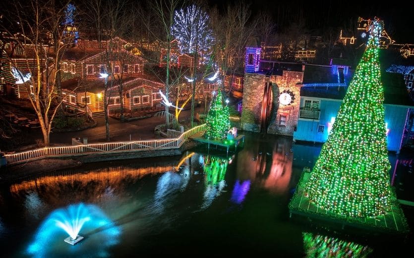 Dollywood holiday lights during the Smoky Mountain Christmas festival