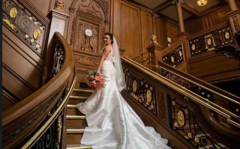 TITANIC Museum Attraction bride on Grand Staircase