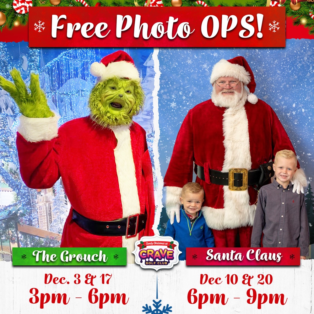 Crave pictures with Santa and The Grouch