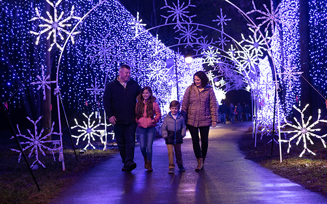 Pigeon Forge Winterfest lights on the riverwalk trail