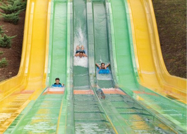 Race down water rides and slides