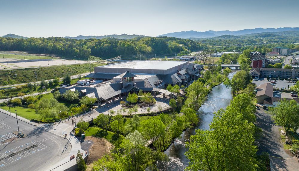 View of river and LeConte Center in Pigeon Forge