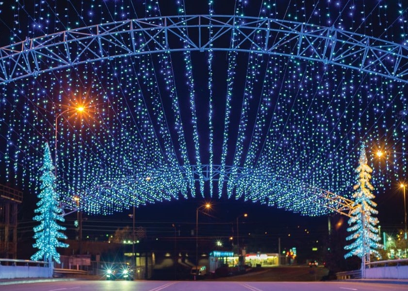 Winterfest holiday lights at Old Mill Bridge