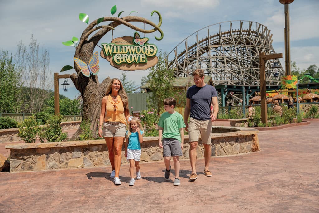 Family of four at Wildwood Grove in Dollywood.
