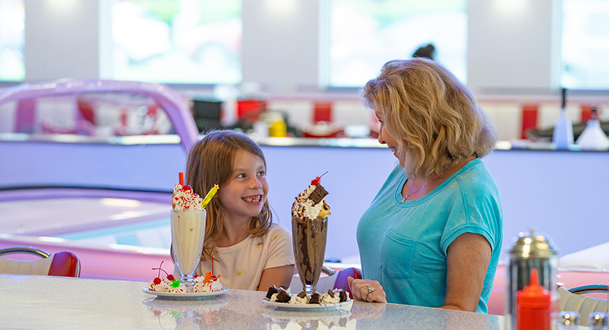 Enjoy a hand spun milkshake at sunliner diner in pigeon forge