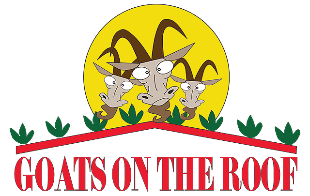 image of goats on the roof + Jurassic Tymes Mini Golf logo