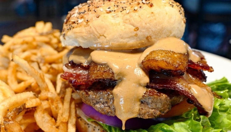 Burger and fries at local goat