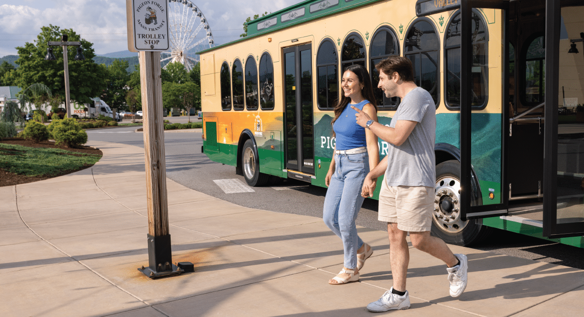 image of couple on the trolley in pigeon forge