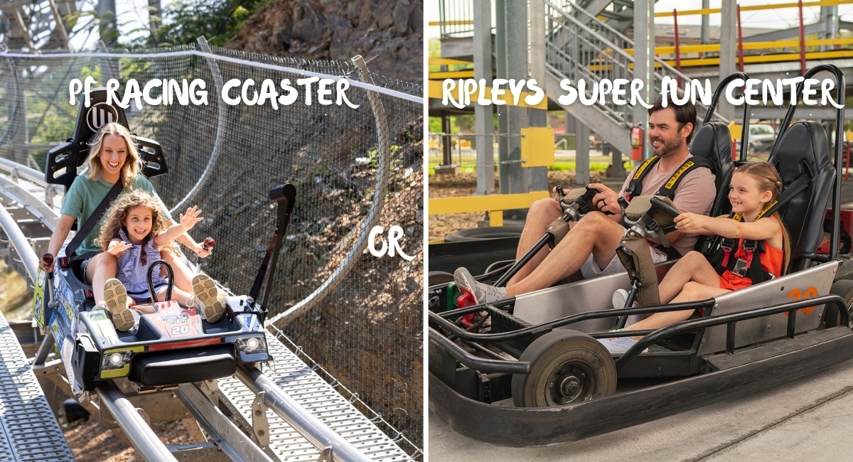 pigeon forge racing coaster or ripleys fun center